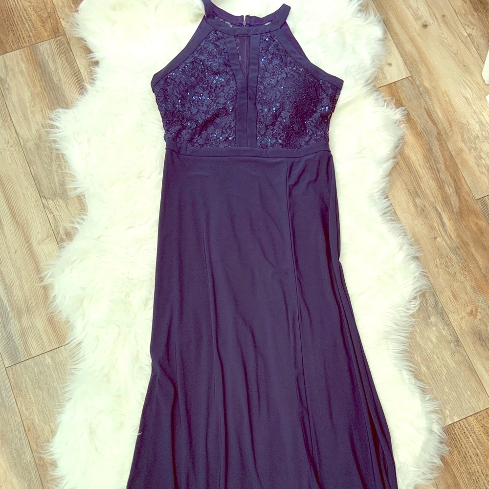 Altered Navy Sparkly Long Dress Formal Lace